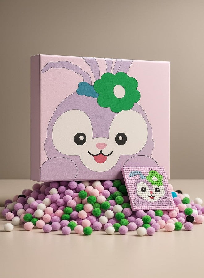 CHEFERYN Purple Bunny DIY Pom-Pom Art Canvas Kit for Kids - 8x8 Inch Cute Bunny Craft Set - Easy Creative Activity for Girls & Boys - Wall Décor for Bedroom or Playroom - Image 5